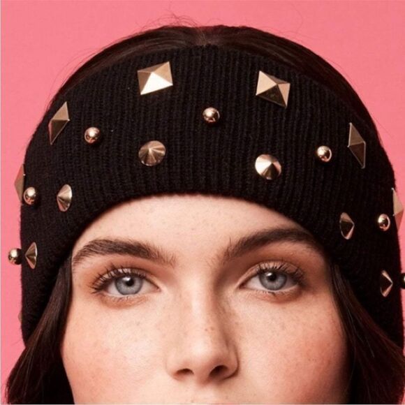 NWOT New LELE SADOUGHI JET BLACK 14K GOLD-PLATED STUDDED EAR WARMER/HEADBAND OS - Picture 1 of 7